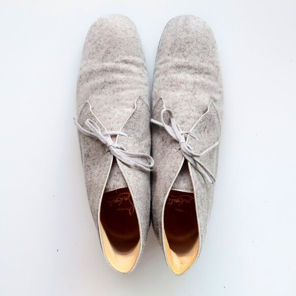 Christian Louboutin Grey Pony Hair Lace-Up Boots Designer Red Sole Ankle Booties - Picture 4 of 16